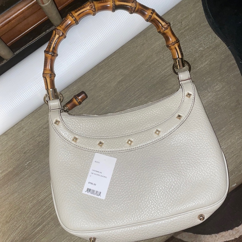 Gucci Cream Shoulder Bag with Bamboo Handle